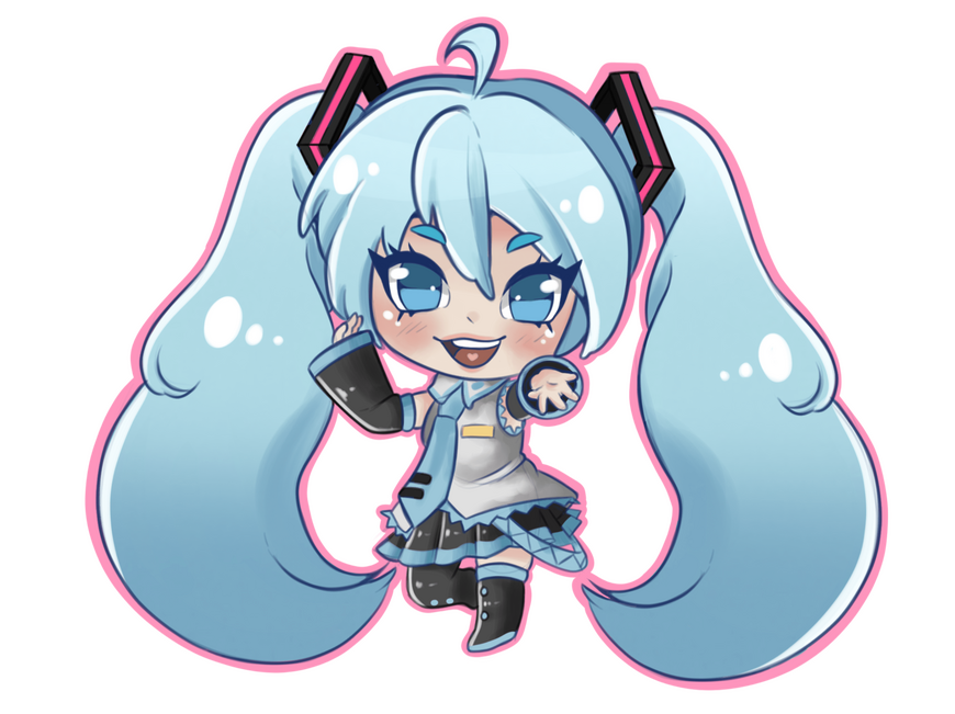 Chibi of Hatsune Miku giving you its hand.